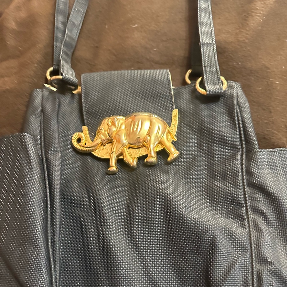 Black Tango Tote Bag with Gold Elephant Accent
